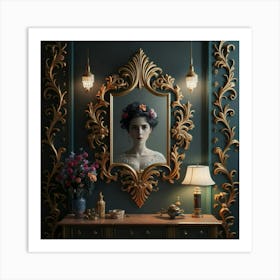 Portrait Of A Woman In A Mirror Art Print