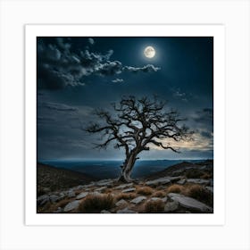 Lone Tree At Night Art Print