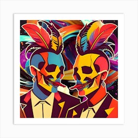 Two Skulls With Feathers Art Print