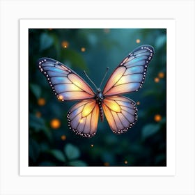 A Mythical Butterfly With Wings Of Glowing, Iridescent Light Fluttering Through A Magical Garden 1 Art Print