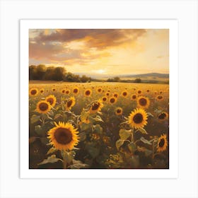 Sunflower Field Sunset Art Print