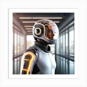 The Image Depicts A Alpha Male In A Stronger Futuristic Suit With A Digital Music Streaming Display 6 Art Print