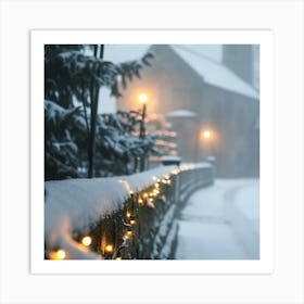 Christmas Lights In The Snow Art Print