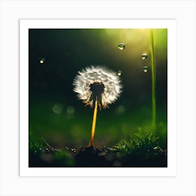 Green Grass and White Dandelion Art Print