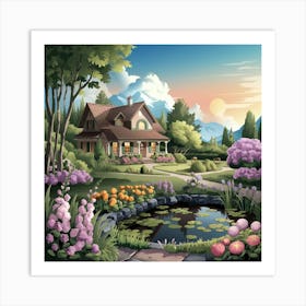 Garden Pond In The Garden Art Print