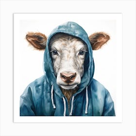 Watercolour Cartoon Zebu In A Hoodie Art Print