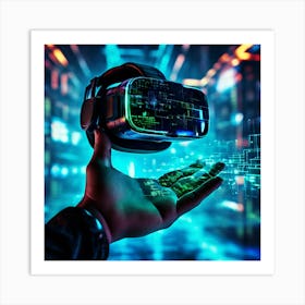 Virtual Reality Interface Headset Resting On An Opened Palmed Hand Futuristic Holographic Displays 707590057 Art Print