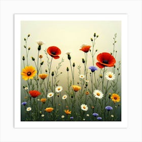 A Wildflower Meadow With A Mix Of Poppies, Daisies, And Cornflowers 4 Art Print