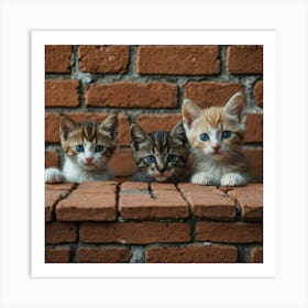 Default A Group Of Kittens Peeking Out From Behind A Brick Wal 1 Art Print