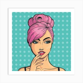 Pop Art Pink Hair Girl Art Print