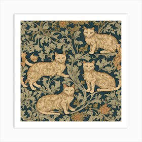 William Morris Style Cats Textiles 4 Art Print