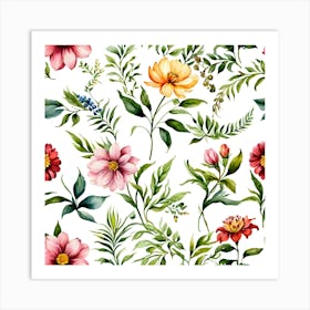 Watercolor Floral Pattern 9 Art Print