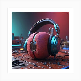 Headphones On A Table Art Print