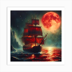 Full Moon Over The Sea Art Print