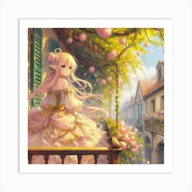 Anime Girl On Balcony Art Print