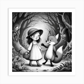 Girl and fox 2 Art Print