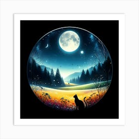 Cat In The Moonlight 6 Art Print