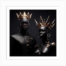 Couple In Gold Crowns Art Print