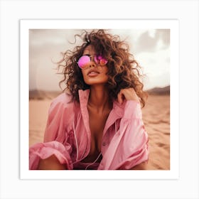 Sexy Woman In Pink Sunglasses Art Print