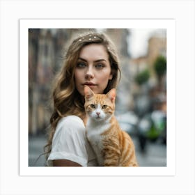 Portrait Of A Woman Holding A Cat 1 Art Print