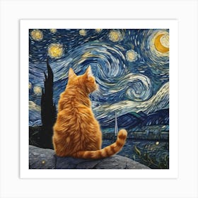 Starry Night Cat 7 Art Print