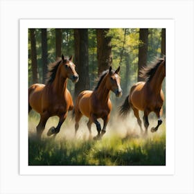 Horses Galloping In The Forest 1 Art Print