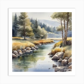 Watercolor Of A River 2 Art Print