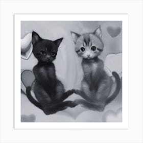 Black and White Cat In A Heart Art Print