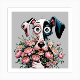 Dalmatian Dog With Flowers Art Print