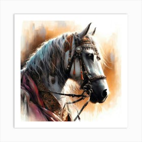 Decorated Berber Horse Head Detail Portrait Color Painting Art Print