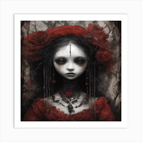 Girl With Red Roses Art Print