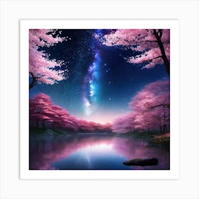 Cherry Blossoms In The Night Sky 1 Art Print