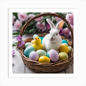 Easter Bunny With Easter Eggs Art Print