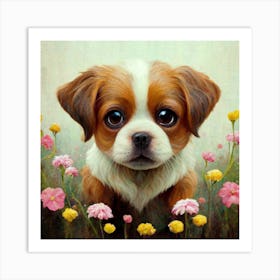 Puppy In Flowers Art Print