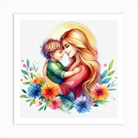 Mother And Child Watercolor Mothers Day 5 Art Print