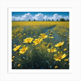 Yellow Flowers In A Field 41 Art Print