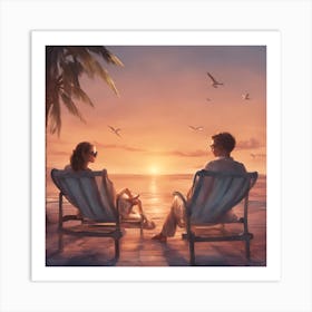 Couple Sitting On Chairs At Sunset Art Print