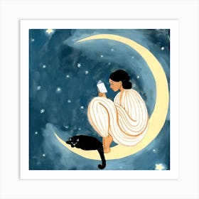 Woman Reading On The Moon Art Print