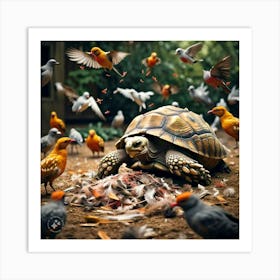 The Birds Gathered Around The Pile Of Feathers Their Songs Filling The Air It S A Farewell Hymn A Celebration Of The Tortoise S Life And Legacy (3) Art Print