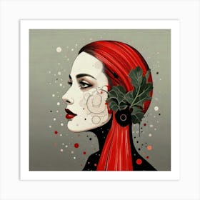 Firefly Woman, Side Profile, Rhubarb, Surreal, Black Circles, Eyes, Imaginative, Artistic, Bold, Uni Art Print