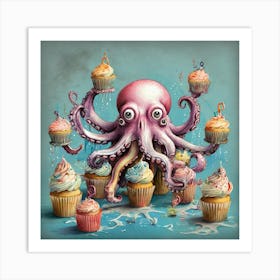 Octopus With Cupcakes 2 Art Print