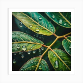 Water Droplets On Leaves Art Print