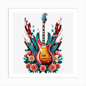 Electric Guitar With Roses 1 Art Print