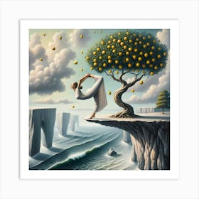 Woman Doing Yoga On A Cliff Art Print