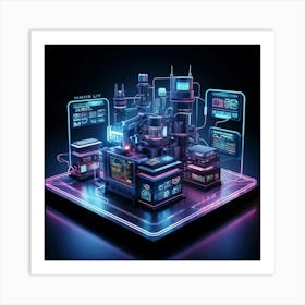 Cutting Edge Industrial Management And Automation System Interface Neon Glowing Lines On A Dark Bac (4) Art Print