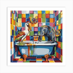 Bathing Elephants 2 Art Print