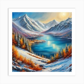 Montain lac oil painting abstract painting art 2 Art Print