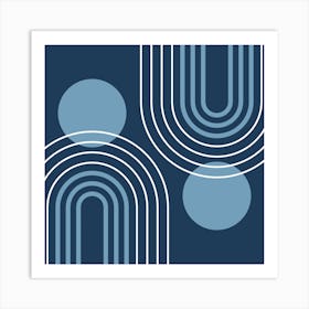 Mid Century Modern Geometric B22 In Navy Blue Shades (Rainbow And Sun Abstract) 02 Art Print