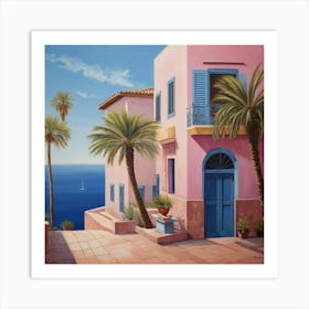 Pink House By The Sea Art Print