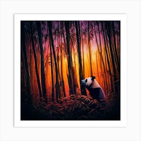 Firefly Twilight, Bamboo, Forest, Panda, Closeup, Glow, Purple, Peach, Mystery, Allure, Atmosphere, (9) Art Print